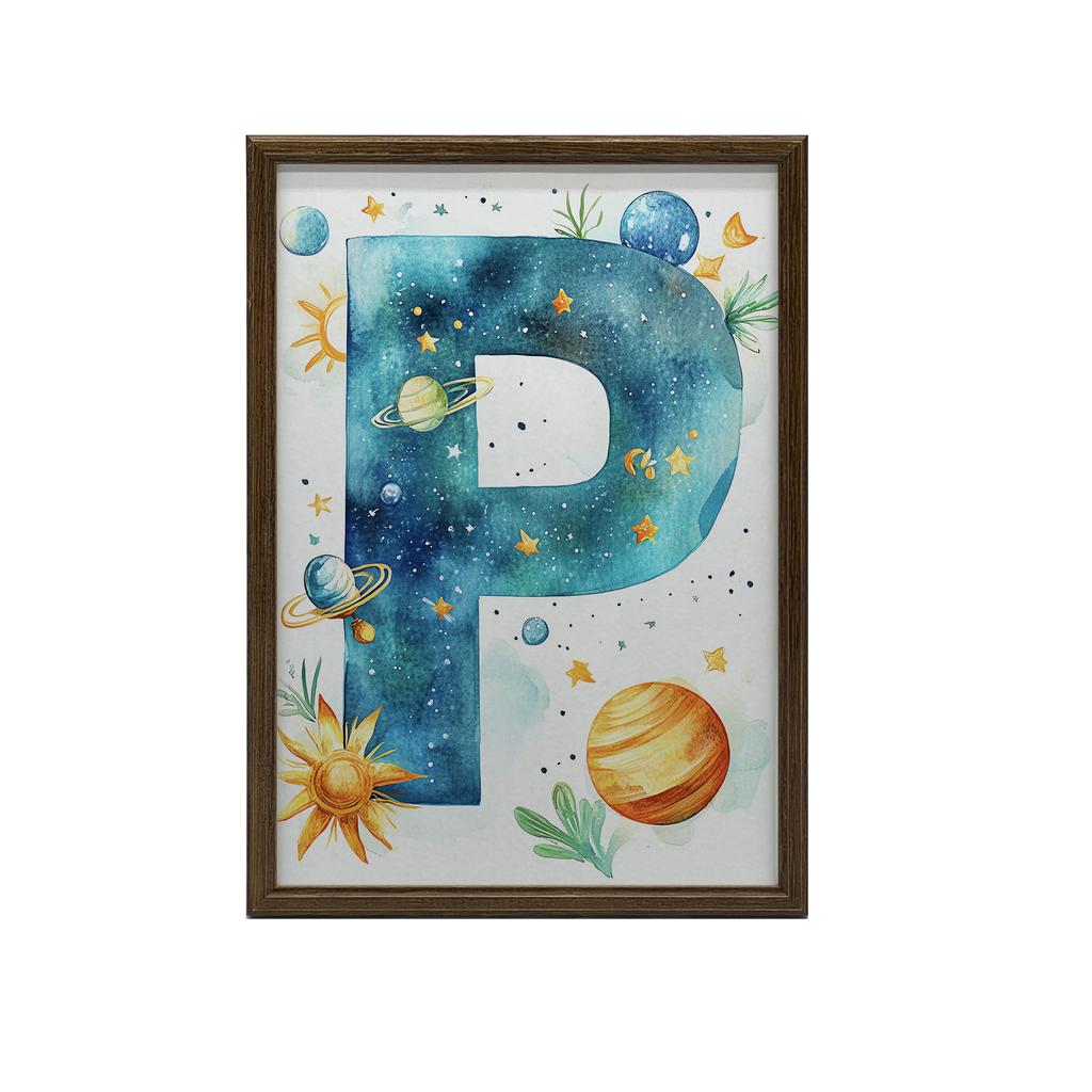 Plakat Literka P W Kosmosie Plakat Literka P W Kosmosie, 50X70 Cm, Rama Aluminiowa Złota, Papier Matowy 230 Gsm