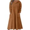 Women's Hooded Long Sleeve Loungewear Dress - Loose Fit Casual Dress for Home
