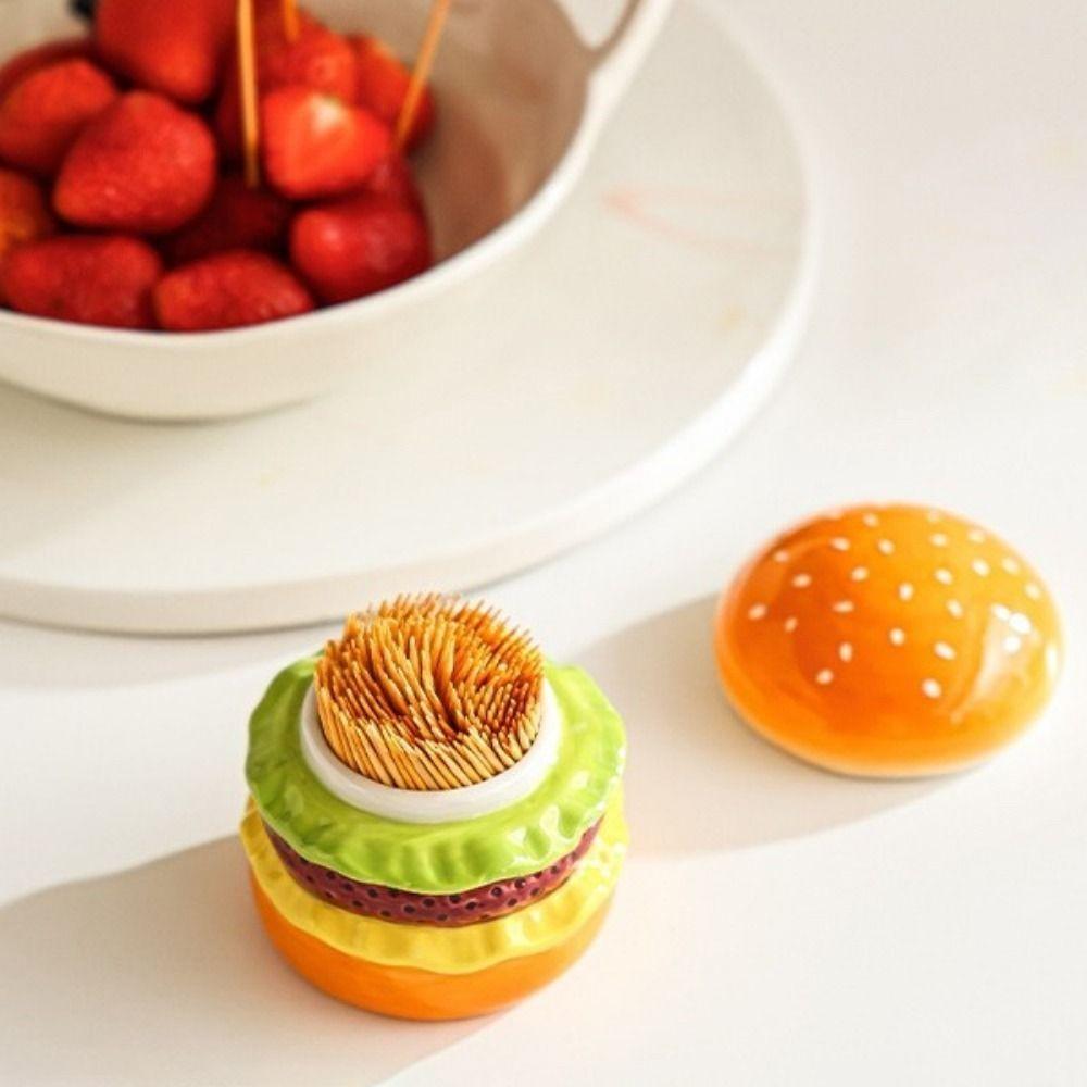 Dust-proof Hamburger Toothpick Holder Ceramic Dental Floss Box Cotton Swab Storage Box Bathroom