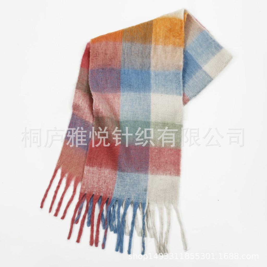 Premium Color Plaid Scarf Women's Winter Warm Scarf Mohair Thickened Scarf Versatile Shawl