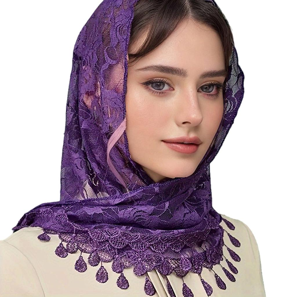 Tassels Lace Mantilla Veil Church Head Scarf Catholic Bridal Veil Chapel Church Shawl Wrap for Various Formal Occasion
