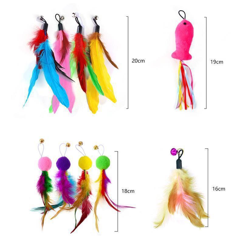 10 Styles of Cat Feather Toys,Telescopic Fishing Rod Toys for Teasing Cats,Accompanying Training, Suitable for All Kinds of Cats