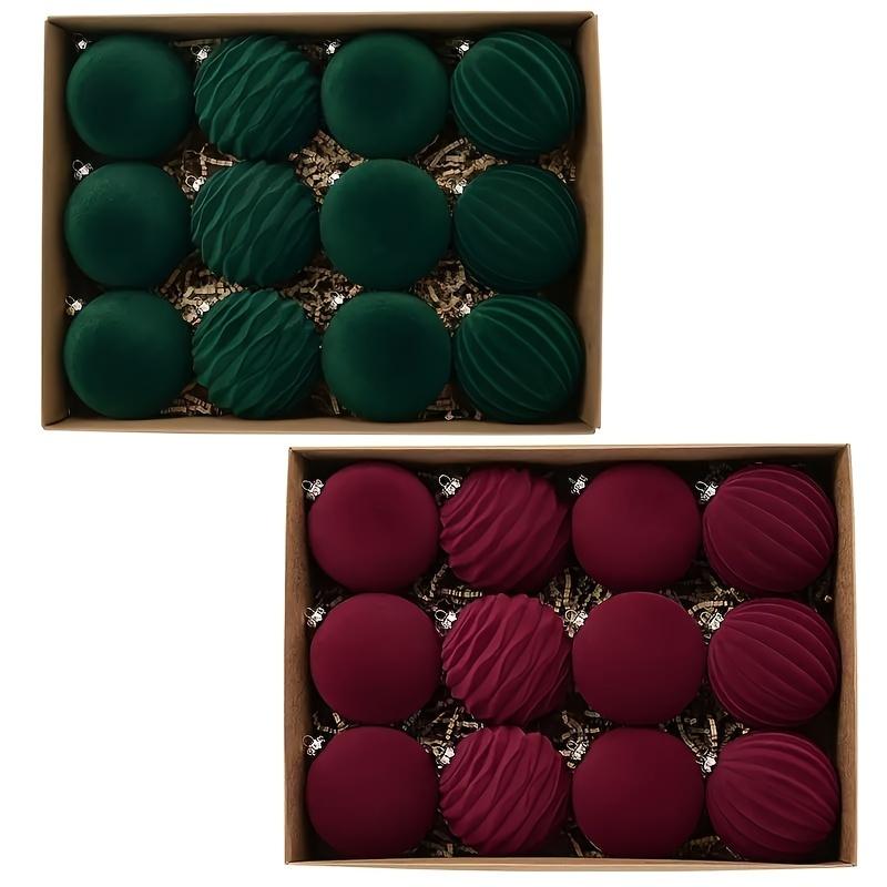 

12 Pcs Velvet Christmas Ornaments Christmas Balls Shatterproof Baubles Xmas Ball Ornament for Christmas Tree Hanging 12pcs кларет
