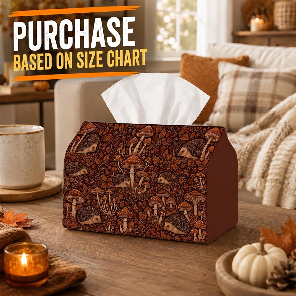 1pc Vintage Woodland Tissue Box - Hedgehog Mushroom Napkin Storage Box, Suitable for Rolls/Facial Tissues/Single Sheets, Two Sizes Available for Fall