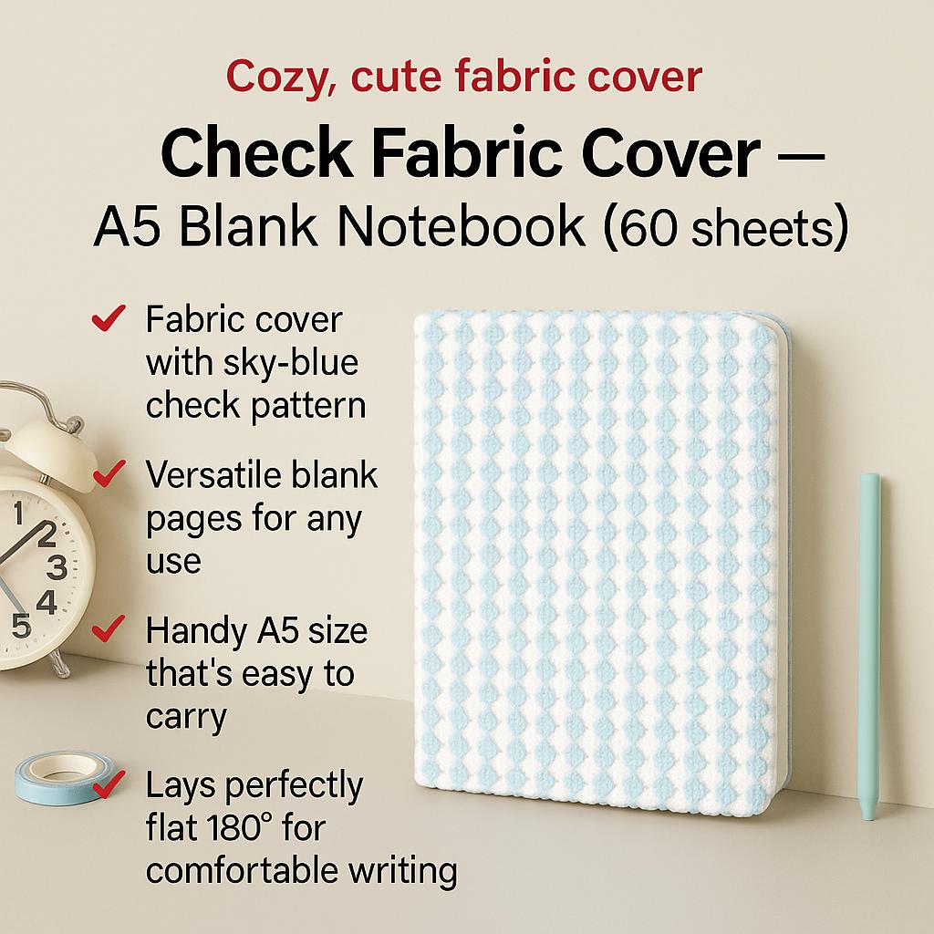 Check Fabric Cover Wireless Notebook - A5, 60 Sheets