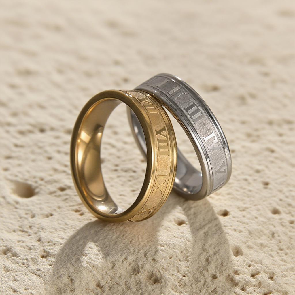 Kissmoon Trendy Classic Simple Stainless Steel Roman Digital Men Women Ring Cool Punk High Quality Jewelry Banquet Party Gifts