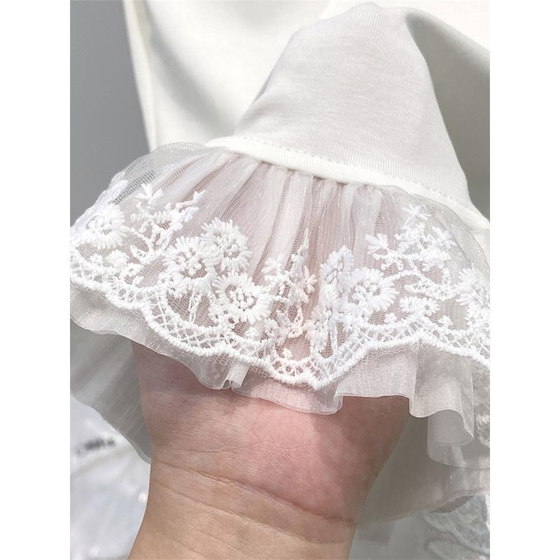 8073 #Special 40 Cotton Threaded, Lace Lace Age-reducing Short-sleeved T-shirt for Women