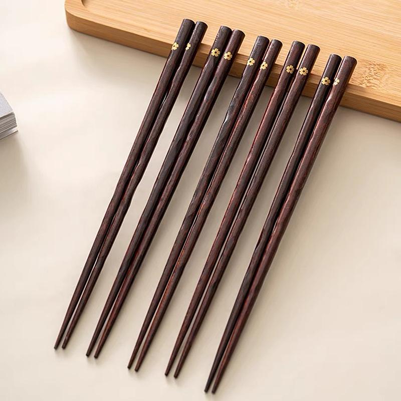 5 Pairs Sushi Chopsticks Natural Wooden Eco-Friendly Reusable Wood Korean Chinese Food Chop Sticks