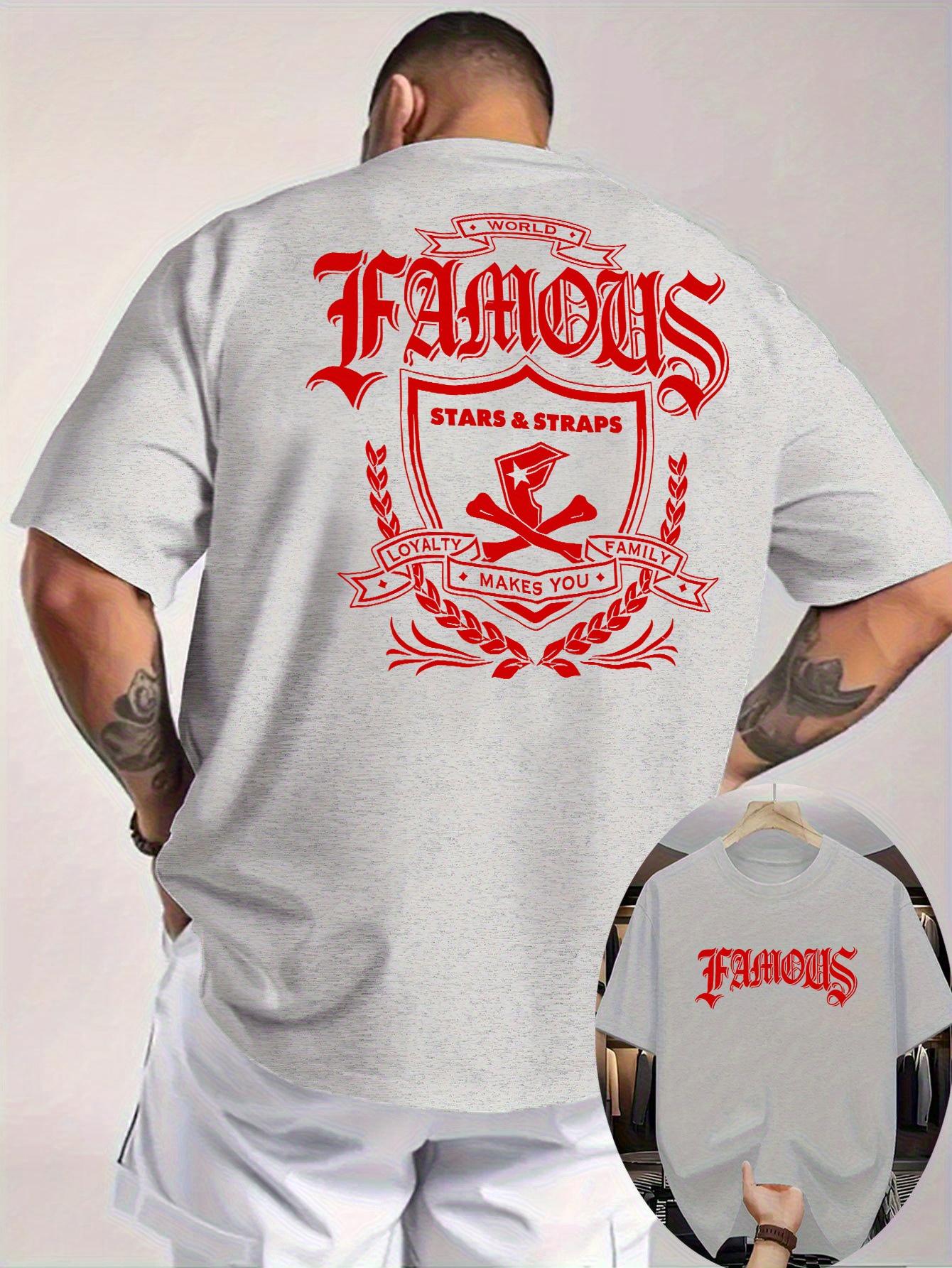 

Летние Новые Мужские Повседневные Свободные Футболки с Принтом Famous Stars Straps Дышащие Круглый Вырез Легкая Эластичная Одежда 4XL