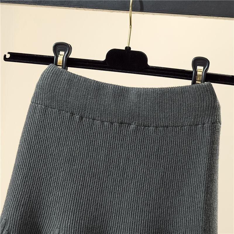 Autumn And Winter Mid-length Solid Color A-line Skirt Casual All-match Knitted Pleated Half-length Skirt Women