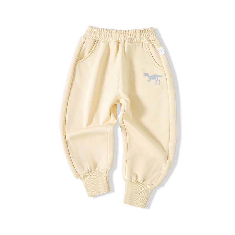 Children's Autumn and Winter Sports Pants for Boys, Fleece-Lined Dinosaur Sweatpants, Polar Fleece Long Pants, Boys' Jogger Pants