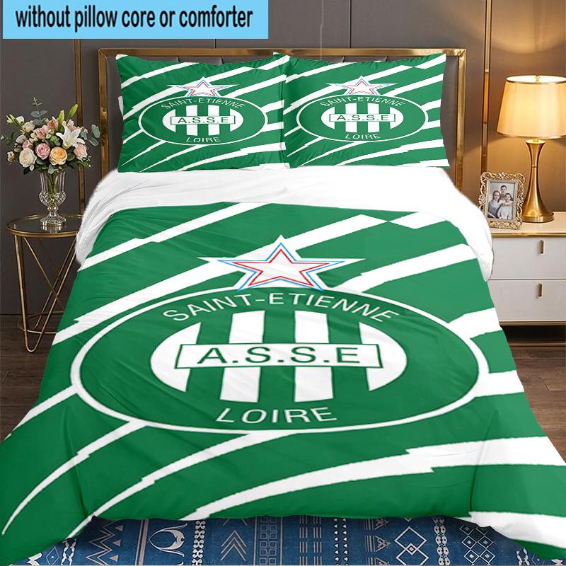 3PCS Green Saint-Etienne Football Bedding set,Ideal for1pc Duvet Cover And 2pcs Pillowcases Perfect for Christmas gift,Ideal for Bedroom, Dormitory