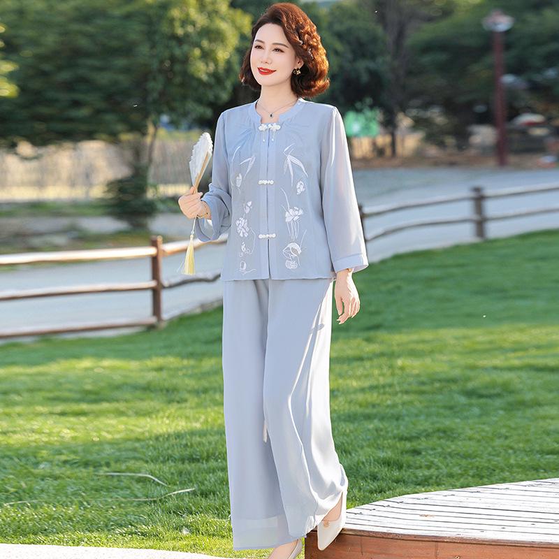 

Новый летний женский кардиган в китайском стиле и комплект брюк широкого кроя для мамы XL for 90-110 kg