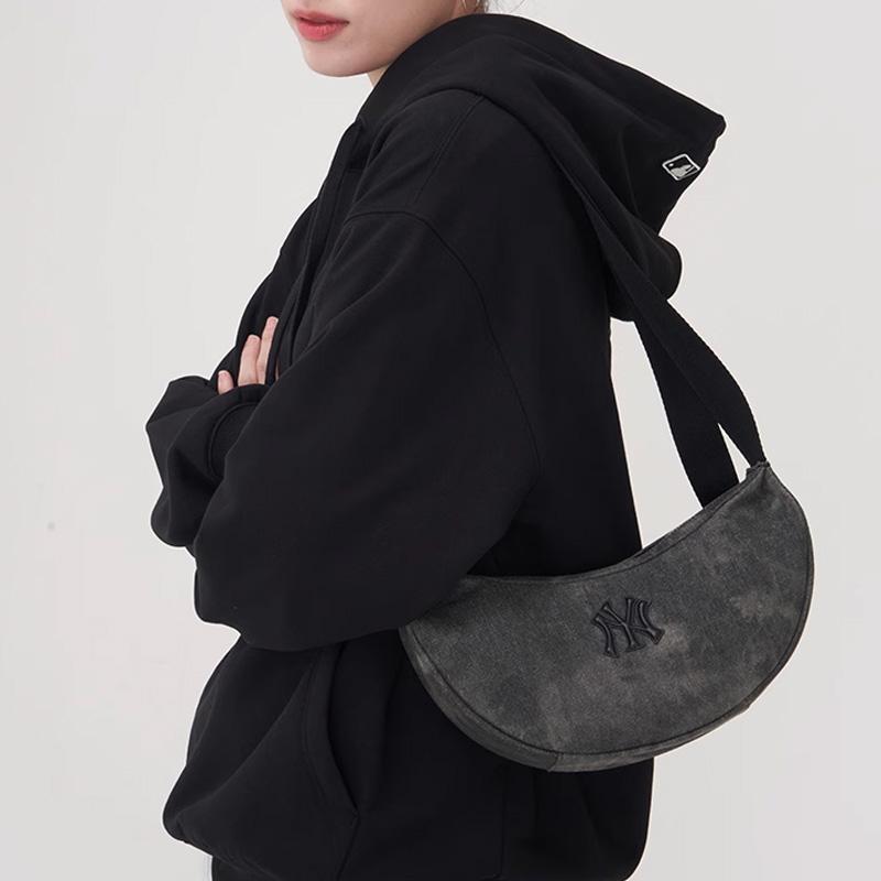 MLB Denim Shoulder Bag Unisex Charcoal Gray/Hemp Sandy Brown Casual