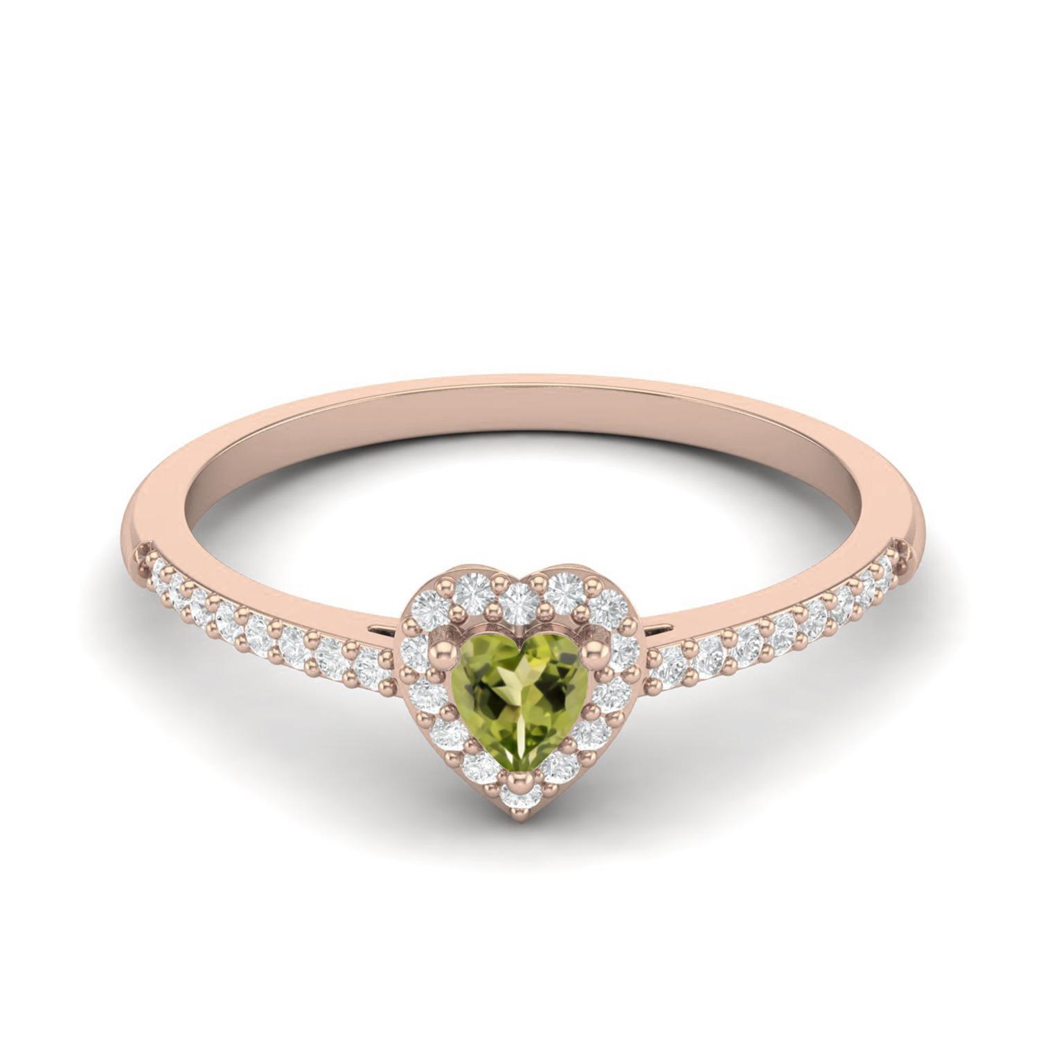 

0.45 Ctw Heart Peridot 925 Sterling Silver Rose Vermeil Solitaire Halo Women Wedding Ring 7 Яскраво-рожевий
