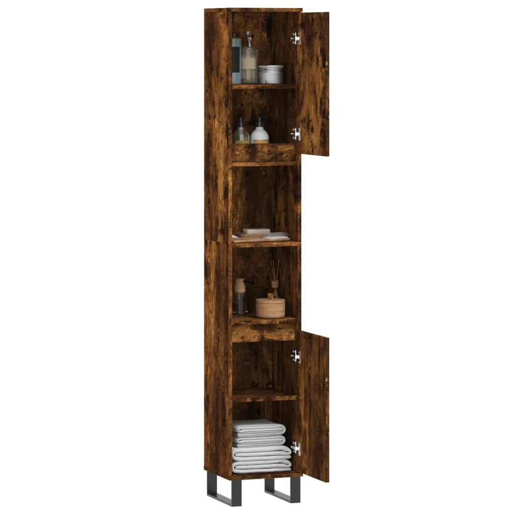 Bathroom Cabinet Smoked Oak Finish 30 x 30 x 190 cm Engineered Wood