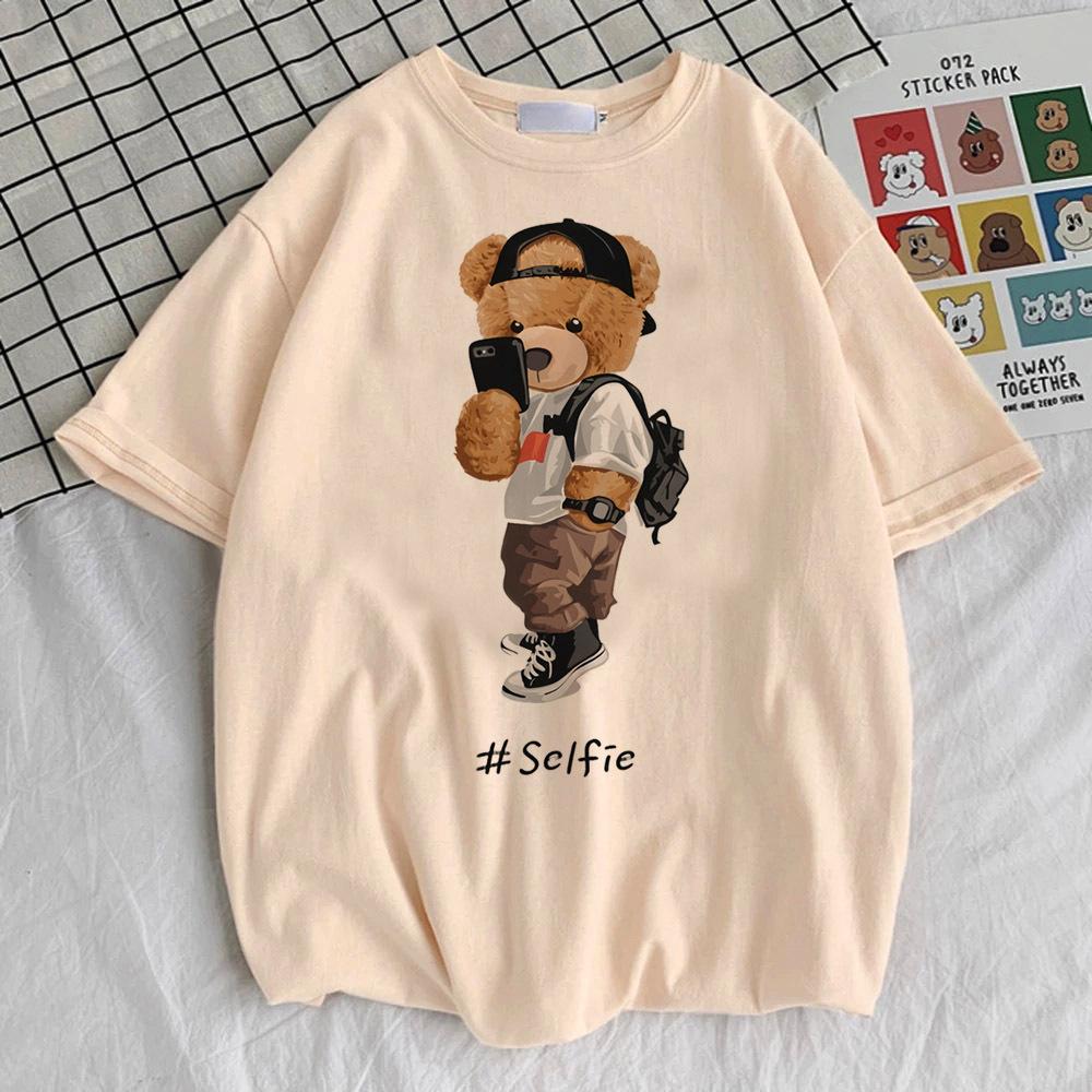 Bear tshirt teen Comfortable Classic Breathable 2000s hip hop Pastel tshirt graphic Colorful aesthetic Women 2000s University S