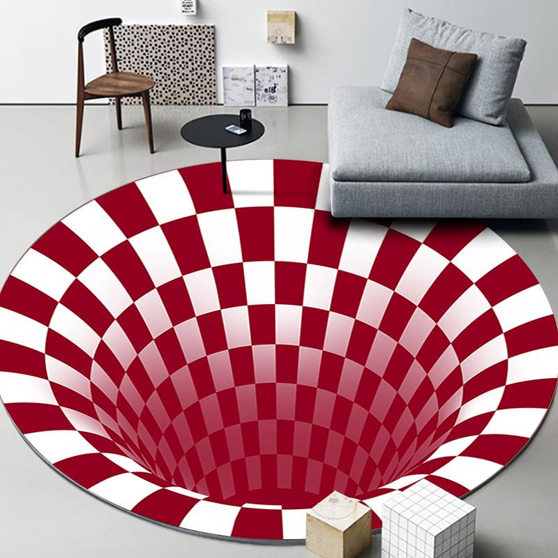 3D Vortex Optical Illusion Rugs Trap Area Carpet Anti-Slip Round Mats Large Carpets for Living Room Sofa Swirl Washable Carpet