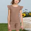 Summer Girls Cute Suit Flying Sleeves T-shirt Top + Ruffled Shorts Daily Outdoor Wear Cute Casual Fashion 2-Piece Set