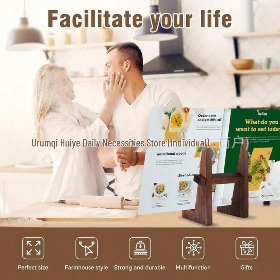 Cross-Border Wooden Kitchen Recipe Holder and Menu Stand темно-коричневого