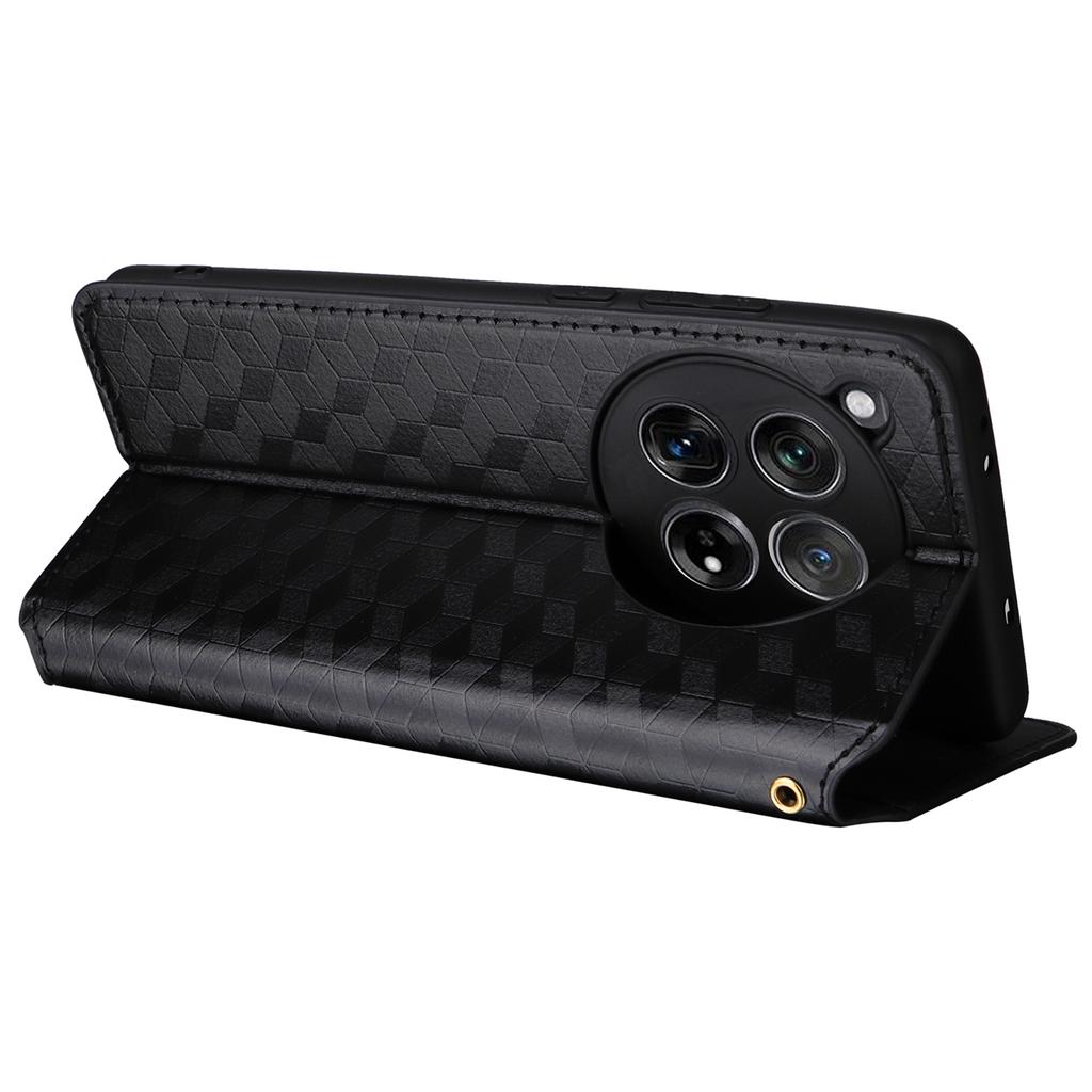 For OnePlus Ace 3 5G/12R 5G Phone Cover Magnetic Rhombus Pattern Leather Case