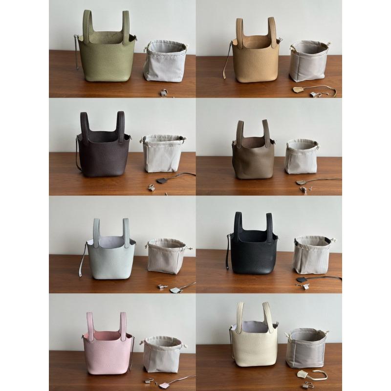 New leather first layer cowhide lychee pattern bucket bag handbag vegetable basket bag women's bag