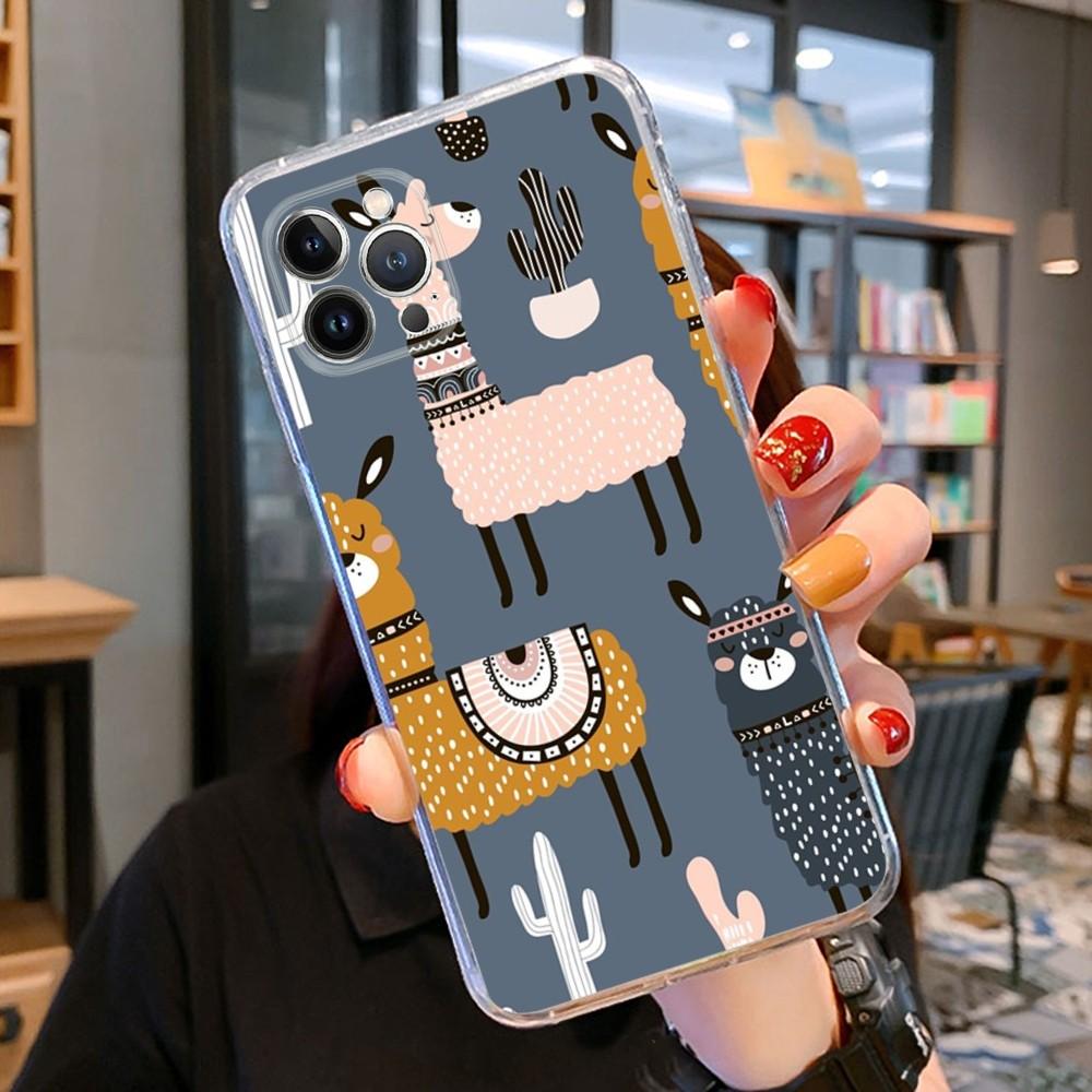 Cartoon Lama Phone Case For iPhone 15 14 11 12 13 Mini Pro XS Max Cover 6 7 8 Plus X XR SE 2020 Funda Shell