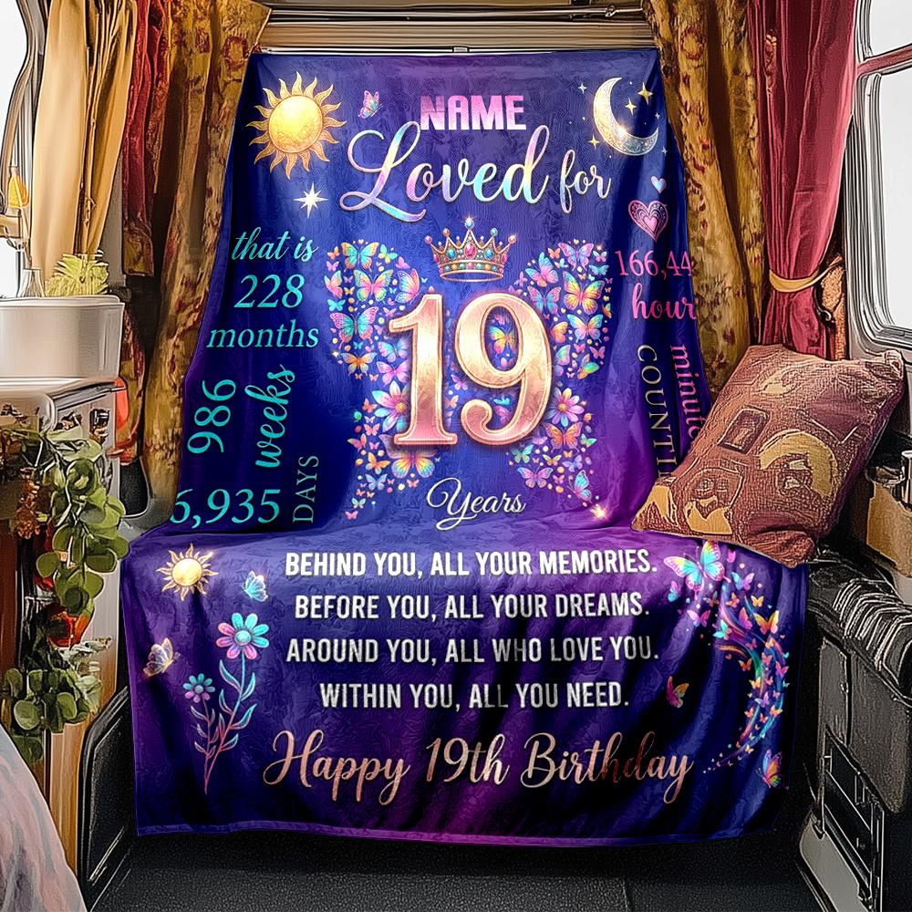 Happy 19Th Birthday Personalized Blanket Personalized Text Soft Cozy Great For Picnics Outdoor Travel And Camping Sofa Office Allseason Use Travel