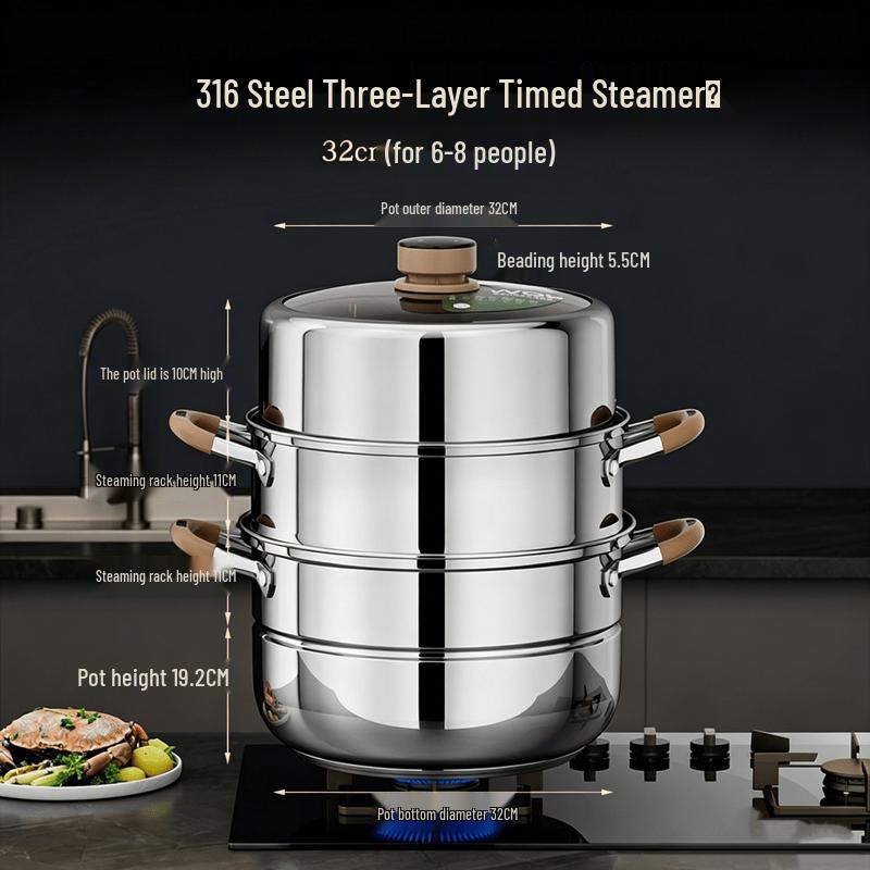 GOWKE German 316 Stainless Steel Household Timed Steamer Pot