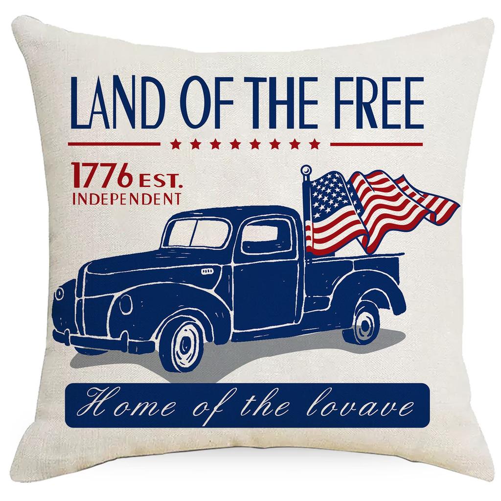 Pillow Pillowcase Red and Blue Striped Letters Color Printed Sofa Square Pillowcase Without Core