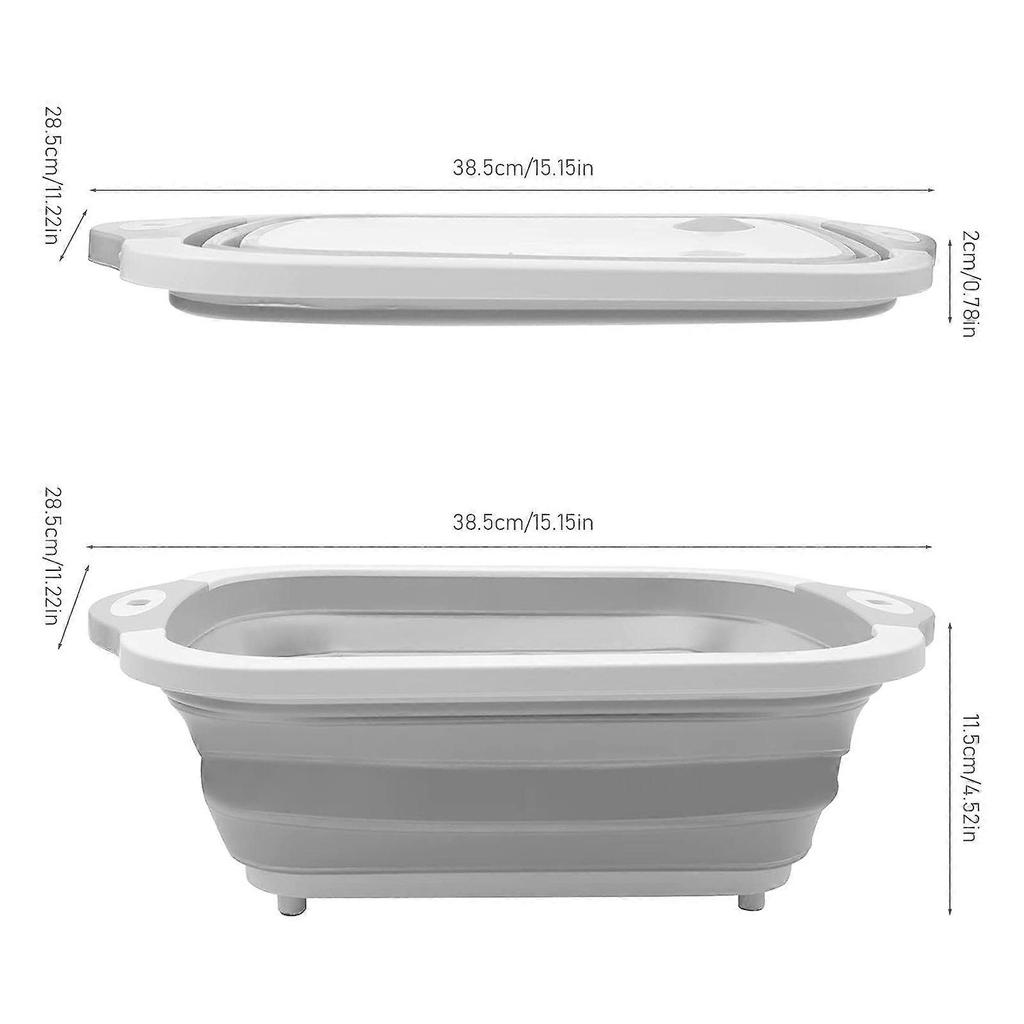 Foldable Drain Basket Camping Chopping Board for Washing Storing Fruit and Vegetables Plastic Storage Basket for Kitchen Grey less