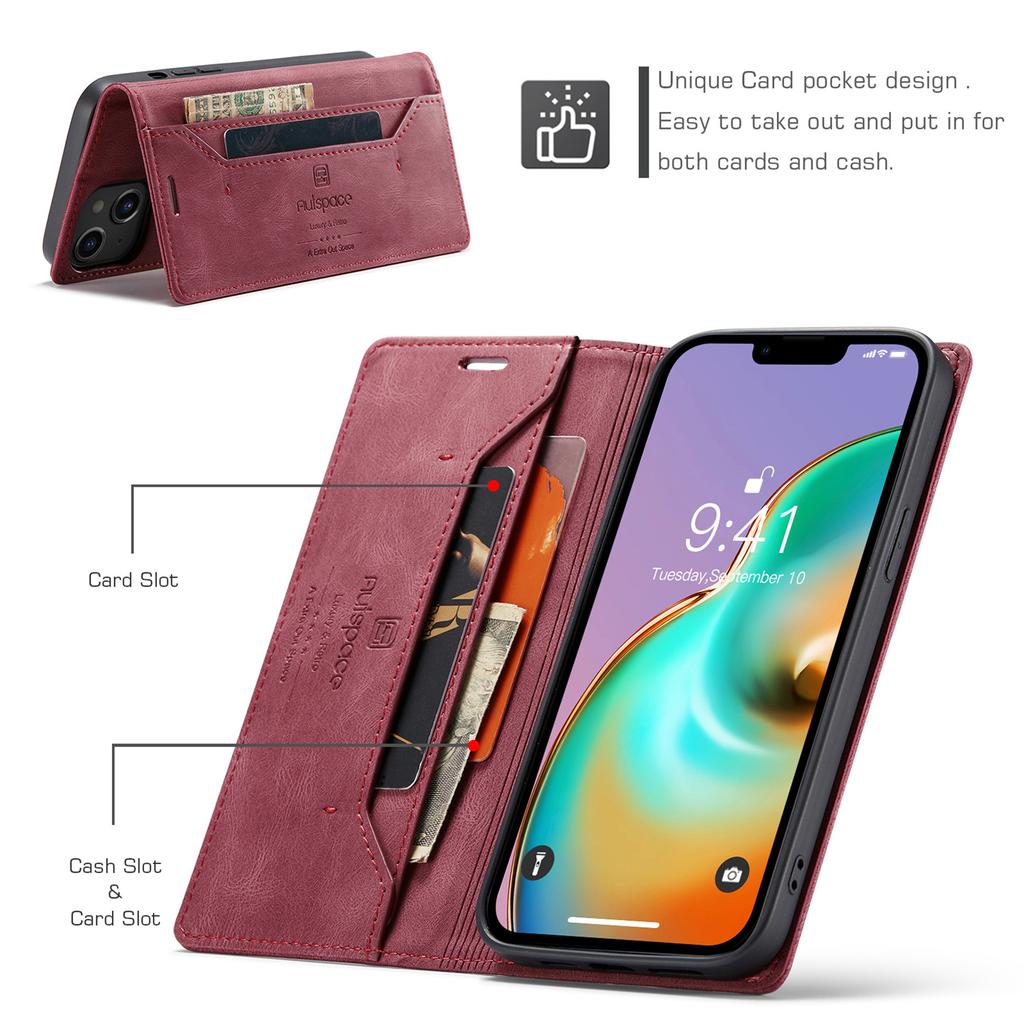For iPhone 14 Plus Vintage Leather Flip Wallet Case with RFID Blocking Card Slot, Matte Retro Folio Cover for Women Men (4 Colors)