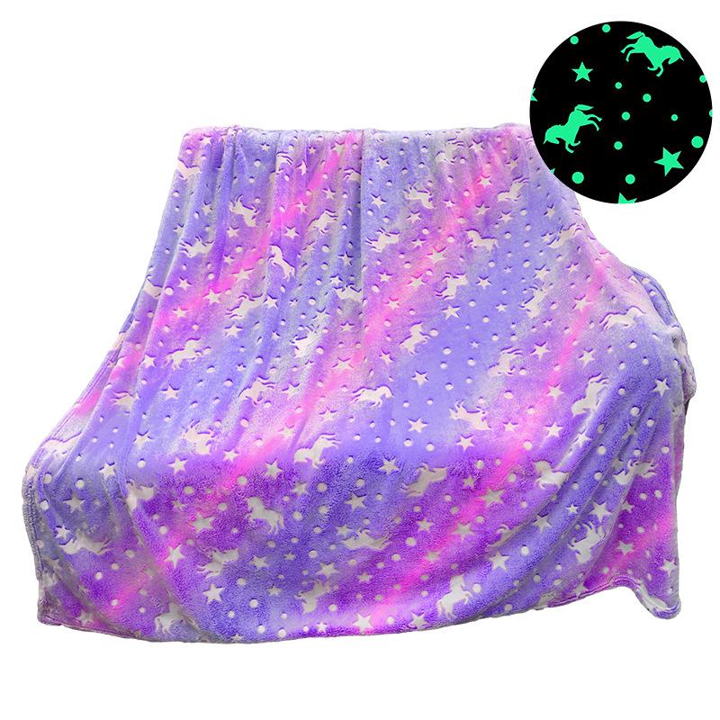 

Cross Border Purple Unicorn Luminous Blanket Polyester Flannel Blanket Nap Air Conditioning Blanket Sofa Bedroom Luminous Cover Blanket 50in-130cmx60in-150cm безодня