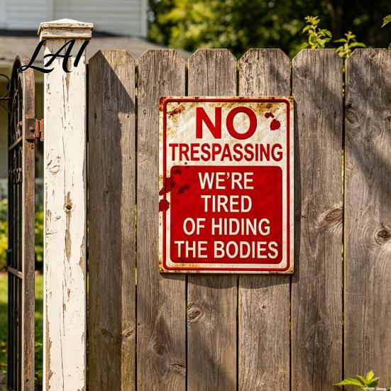Vintage Wall Sign No Trespassing Metal Sign Rusty Warning Art Plaque Man Cave Tin Decoration for Home Bar Bathroom Bedroom Easy Hang Decor