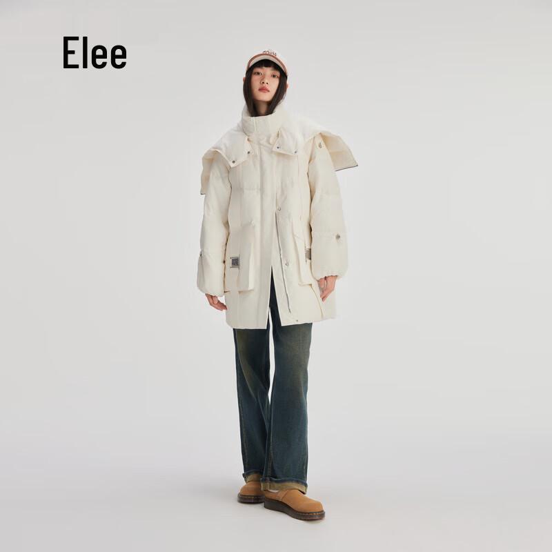 Aieliyi Women's Mid-Length Detachable Hood Down Jacket