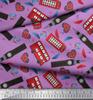 Soimoi Japan Crepe Satin Fabric Bus,Telephone Booth & London Clock Tower Architectural Print Sewing Fabric Metre 42 Inch