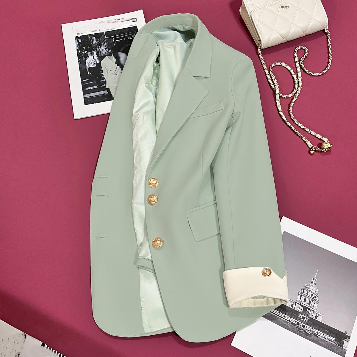 

2024 Women s Black Suit Jacket with Spliced Sleeves - Stylish, Versatile Design for Spring & Autumn Small мятный зеленый