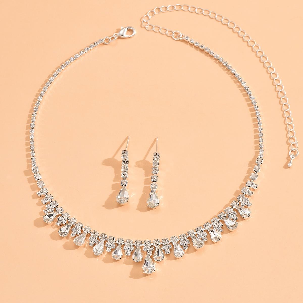 

3 шт. комплект женских модных ювелирных изделий хрустальные серьги ожерелье свадебный банкет вечеринка роскошные аксессуары 45cm