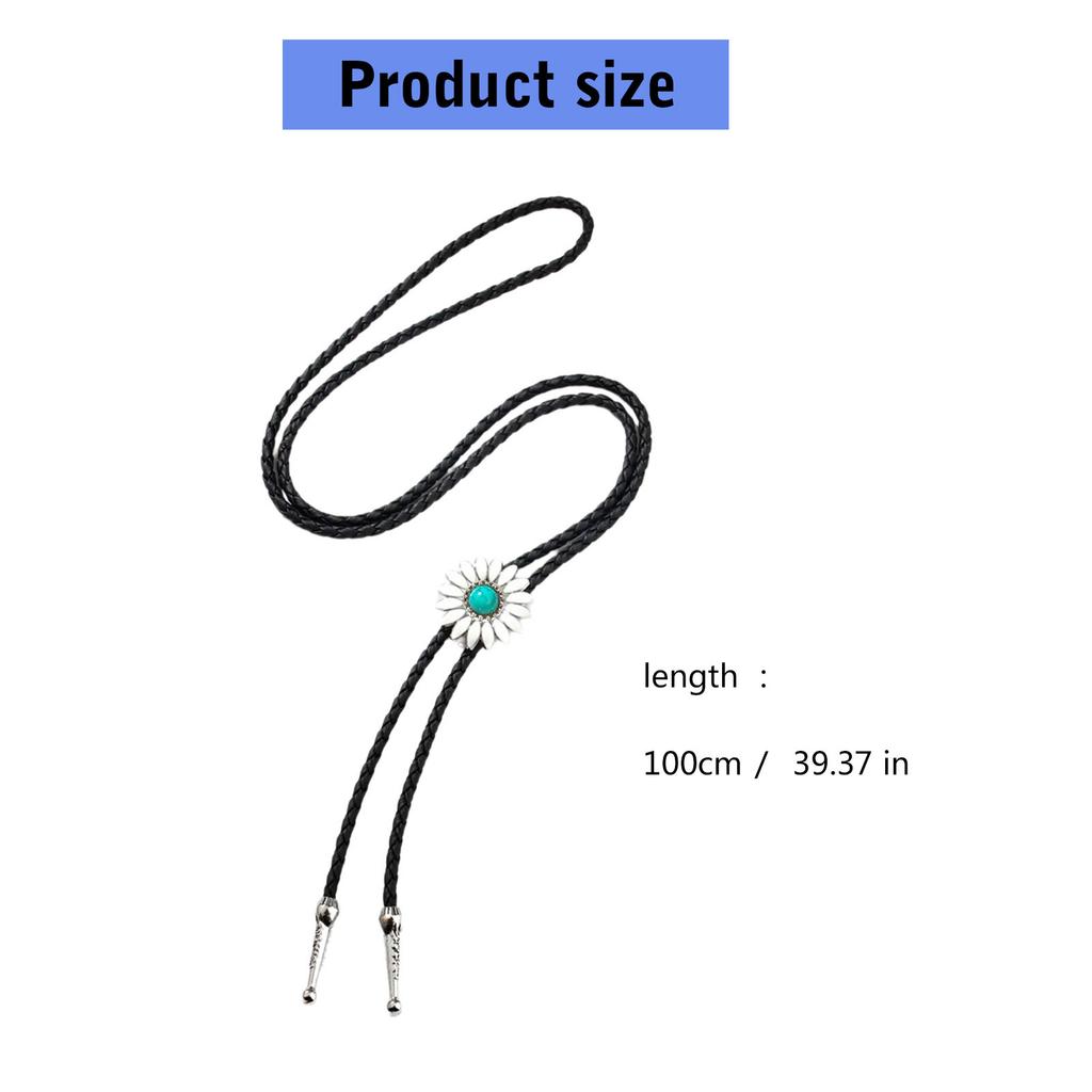 3Pcs Rodeos Bolo Tie with Sunflower Stone Pendant Braided Leather Cord Adjustable Chain Necktie Western Jewelry Necklace