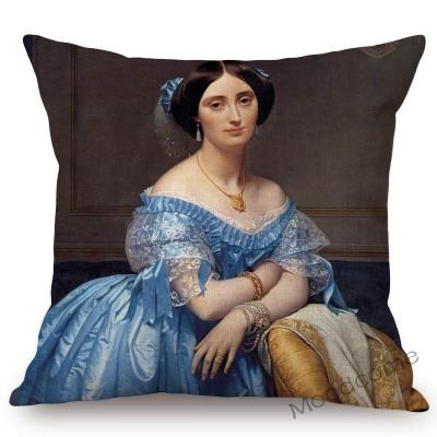 Neoclassical World Famous Oil Painting Jean Ingres Nepoleon The Source La Grande Odalisque Sofa Pillow Case Linen Cushion Cover
