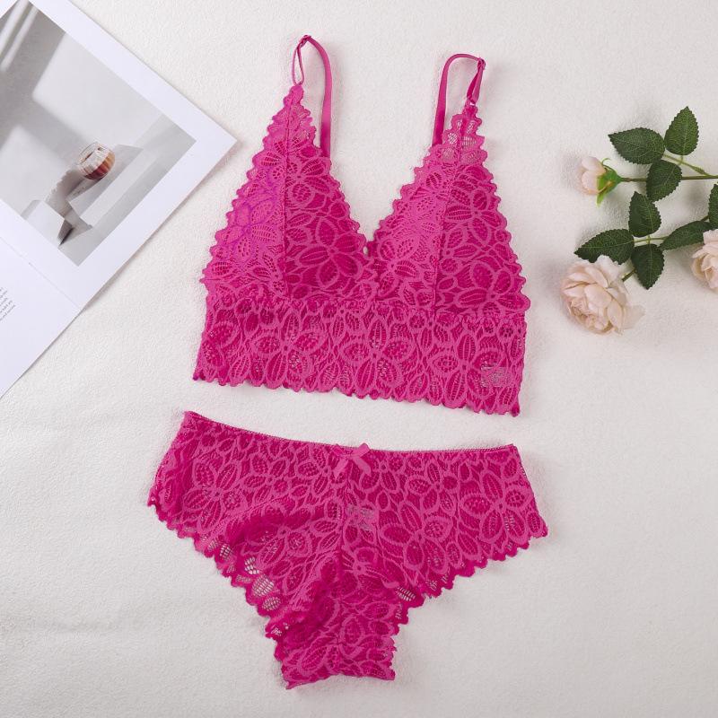 Draadloze Bh Set met Franse Kant, Verstelbare Bandjes en Borstkussentjes