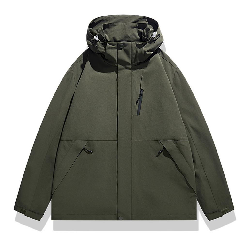 Men's Solid Color Jacket  Light Workwear Style Jacket Men's Hooded Trendy Sports Casual Jacket