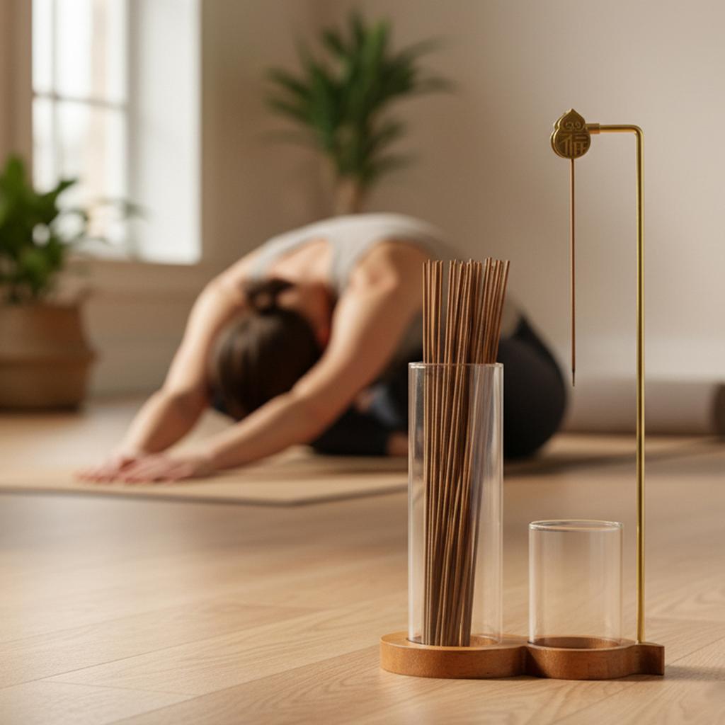 Soporte para Incienso con Forma de Calabaza 2 en 1 Quemador de Incienso Anti-Ceniza con Recipiente para Cenizas de Vidrio y Almacenamiento de Incienso para Yoga Meditación Spa