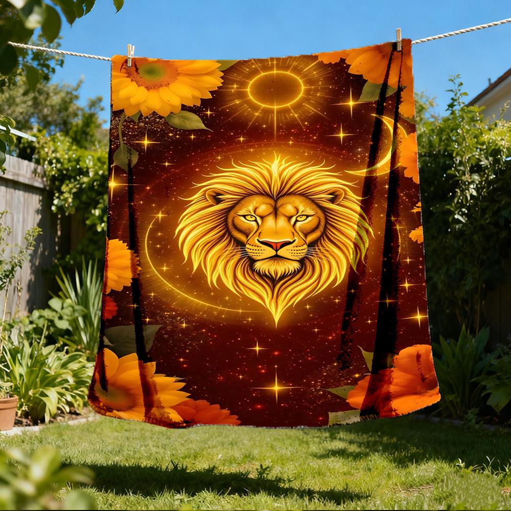 1pc Lion Sunflower Print Print Outdoor Blanket, Lightweight Polyester, 80x120cm