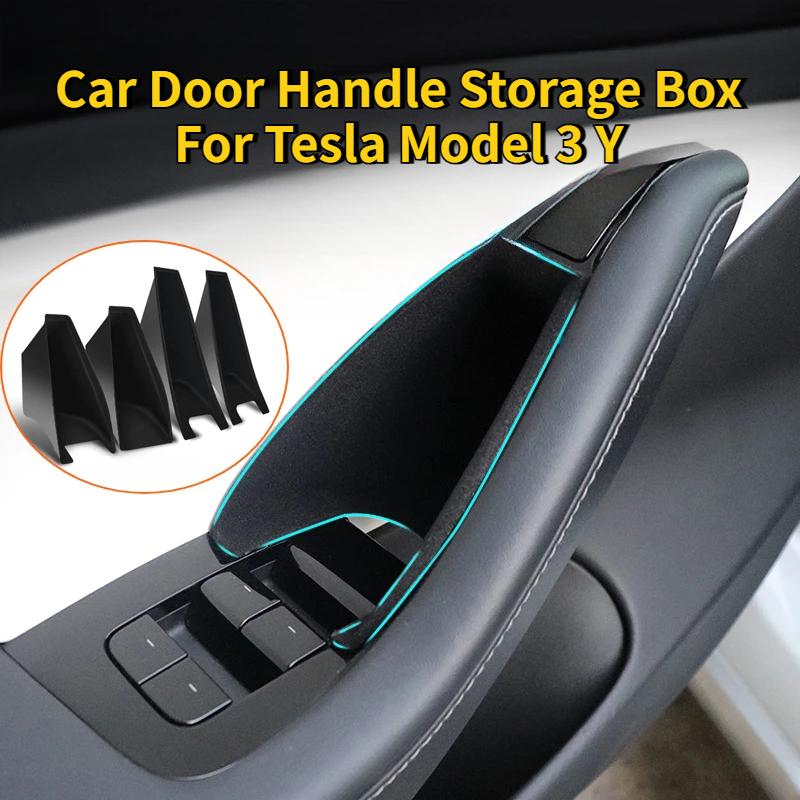 For Tesla Model 3/3 Highland Y/Y Juniper Car Side Door Handle Storage Box ABS/Flock Tray Organizer Container Accessories Tidying