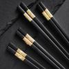 10 Pairs Plastic Chopsticks Black Gold Non-Slip Grip Micro-Tip Design Chopsticks Ergonomic Cylindrical Sushi Sticks for Chinese Japanese Food Elegant