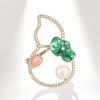 Bo Xin Yun High-End Zircon Gourd Brooch with Lotus Leaf and Freshwater Pearl