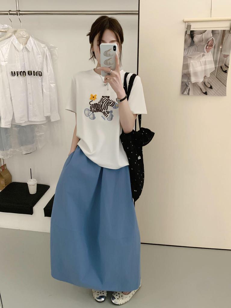 Korean Style Cartoon Zebra Embroidery Women's Loose Cotton Short Sleeve T-shirt