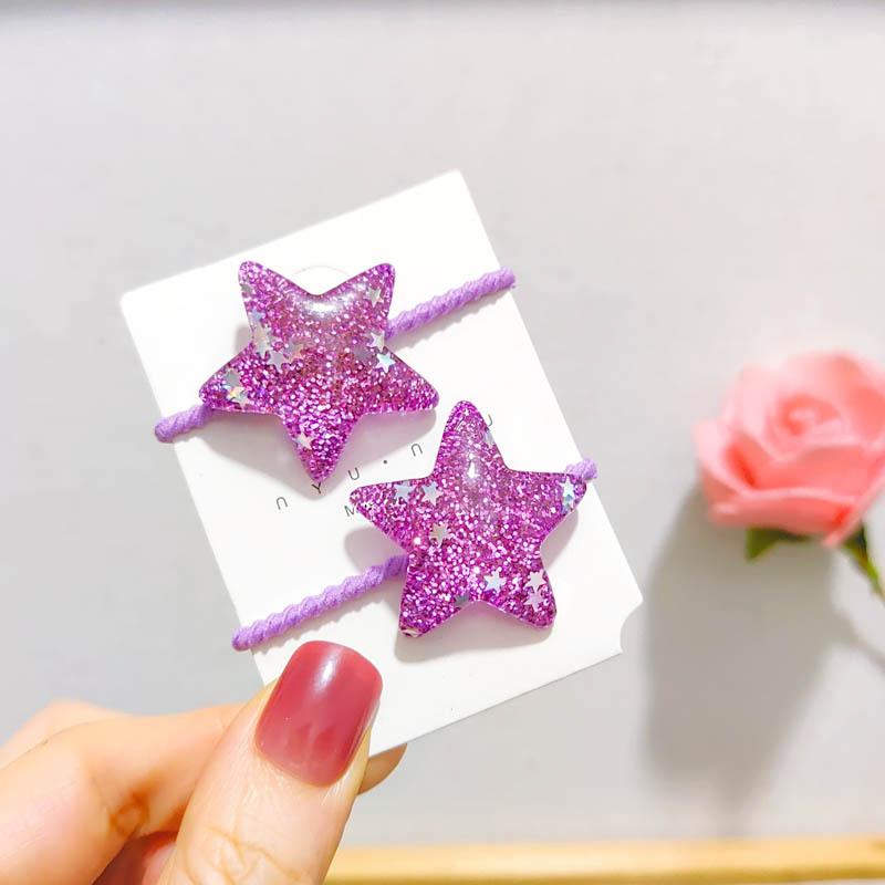 2Pcs Kids Glitter Pentagram Elastic Hair Bands Children Kawaii Hair Ties Rope Ring New Headwear Girls Hair Accessories