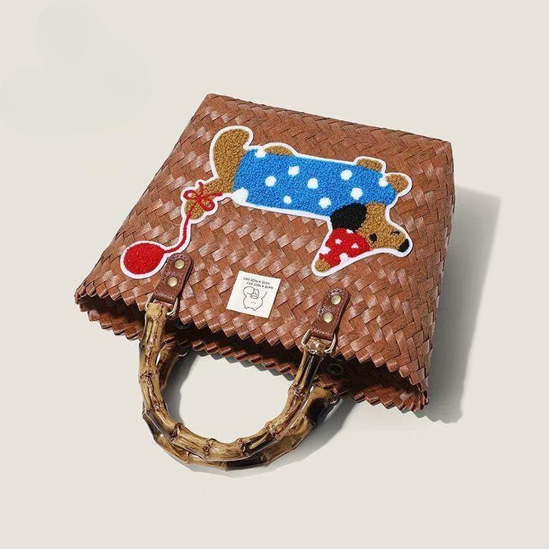 Handgefertigte bestickte Dackel gewebte Handtasche und Aufbewahrungskorb